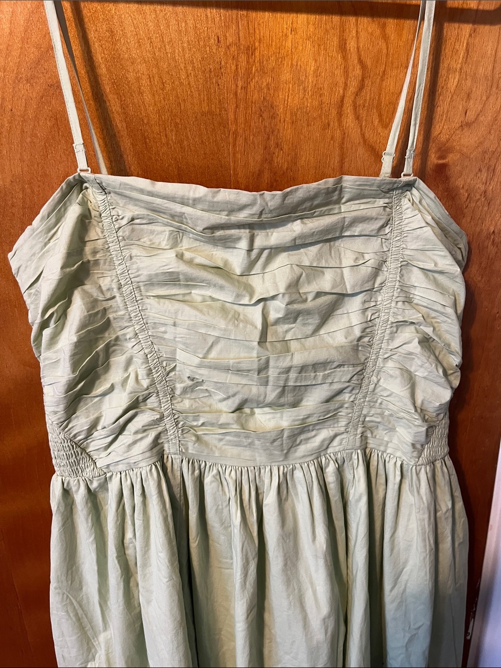 American Eagle Outfitters Light Sage Ruched Spaghetti-Strap Maxi Dress - Picture 2 of 9